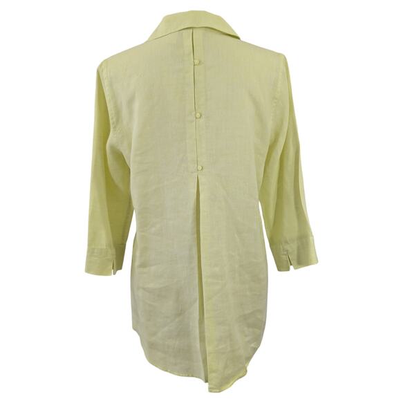 CHICO'S! LINEN LUXE! PALE LIME 3/4 NOTCH SLEEVE OVERSIZE BUTTON UP BLOUSE!SZ 4/6 - Picture 6 of 9